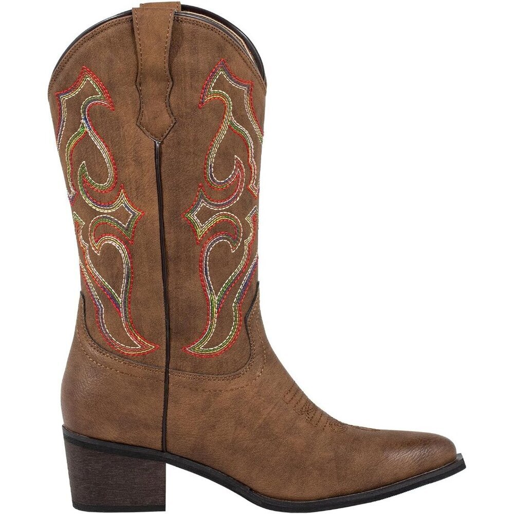 Women's Brown Snip Toe Western Cowgirl Mid Calf Stylish Classic Beautiful Boots